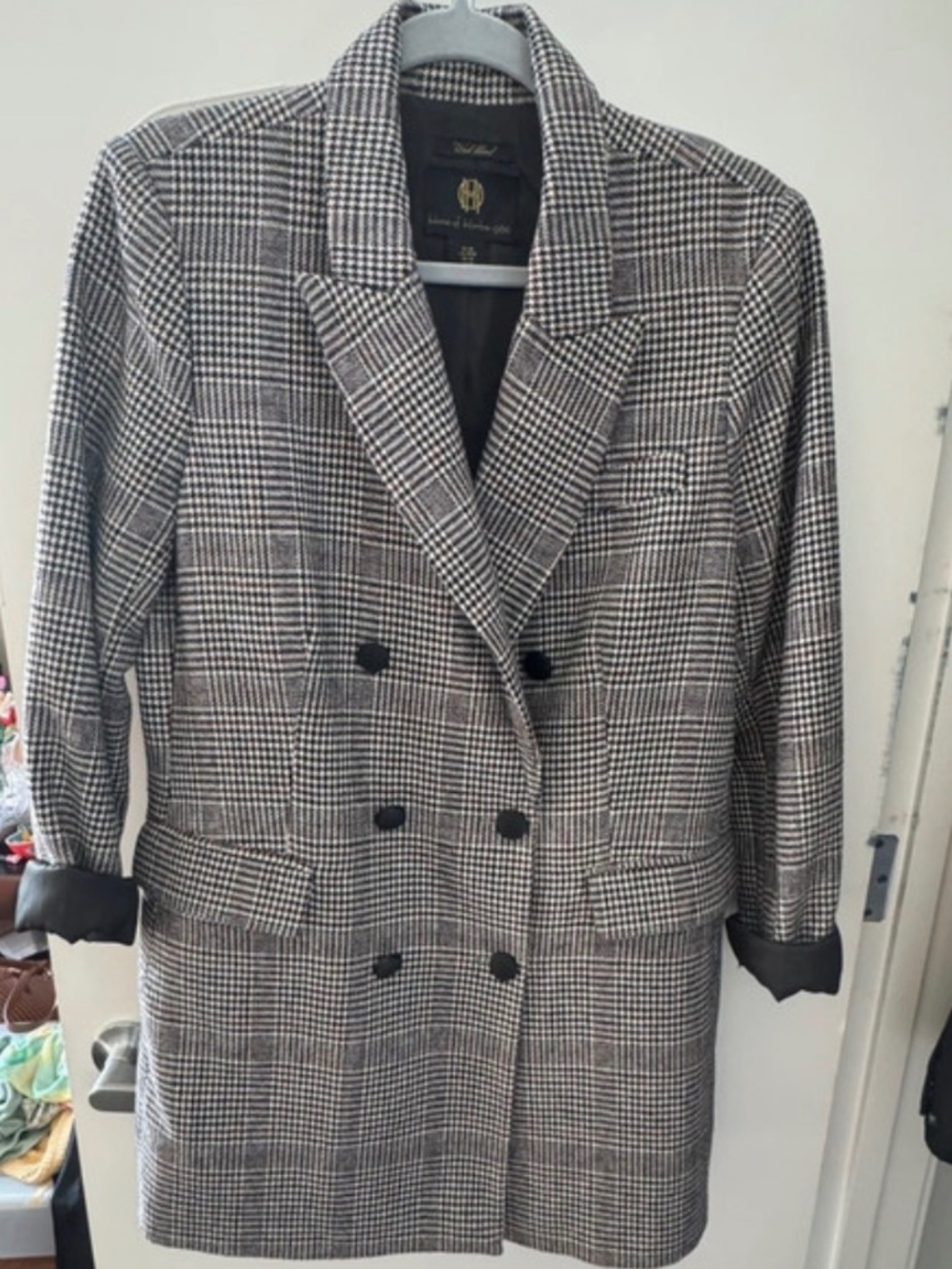 House of Harlow 1960 Houndstooth Wool Tweed Tuxedo Blazer Lined M